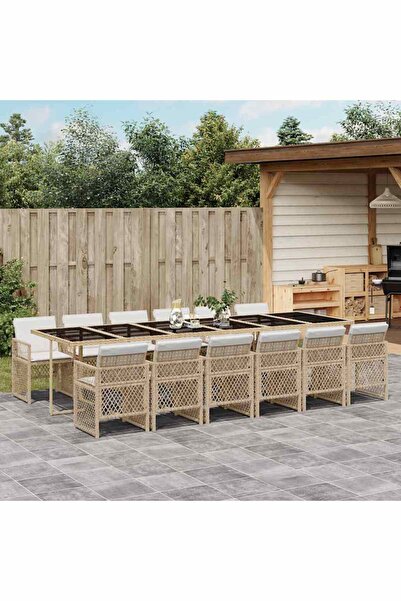 vidaxl Garden furniture set with cushions, 13 pieces, beige, polyrattan