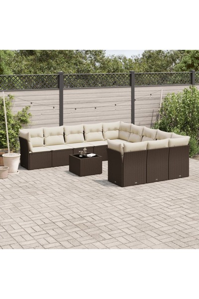 vidaxl Set canapele de gradina cu perne, 12 piese, maro, poliratan