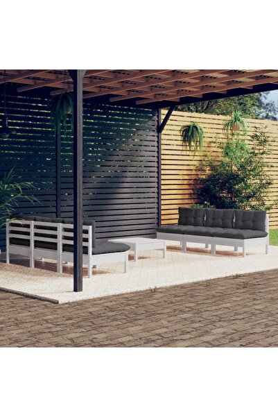 vidaxl Set mobilier gradina cu perne antracit, 7 piese, lemn masiv pin