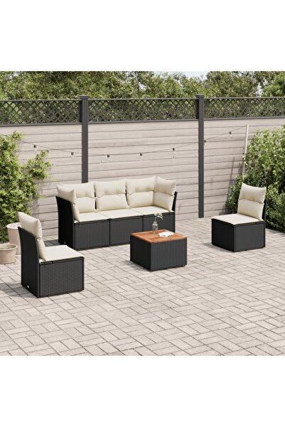 vidaxl Set mobilier de gradina cu perne, 6 piese, negru, poliratan