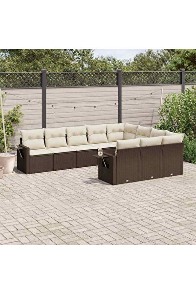 vidaxl Set canapele de gradina cu perne, 10 piese, maro, poliratan