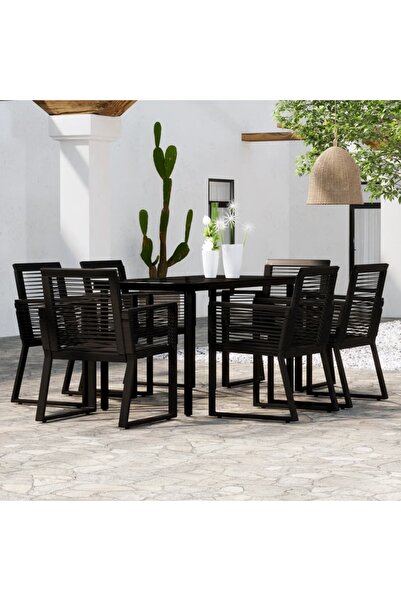 vidaxl Set mobilier de gradina, 7 piese, negru