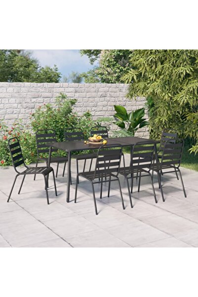 vidaxl Set de masa pentru gradina, 9 piese, antracit, otel