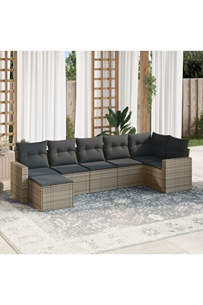 vidaxl Set canapele de gradina, 7 piese, cu perne, gri, poliratan