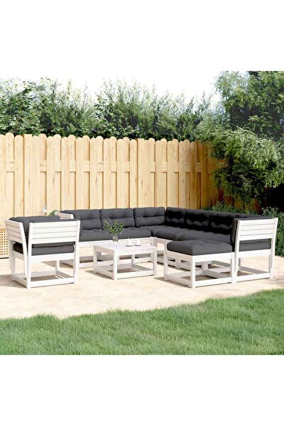 vidaxl Set mobilier gradina cu perne, 8 piese, alb, lemn masiv de pin