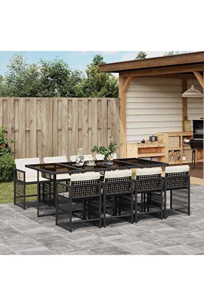 vidaxl Set mobilier de gradina cu perne, 9 piese, negru, poliratan
