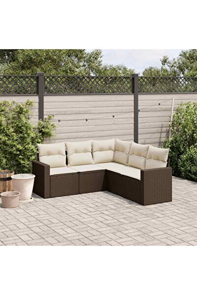 vidaxl Set canapele de gradina cu perne, 5 piese, maro, poliratan