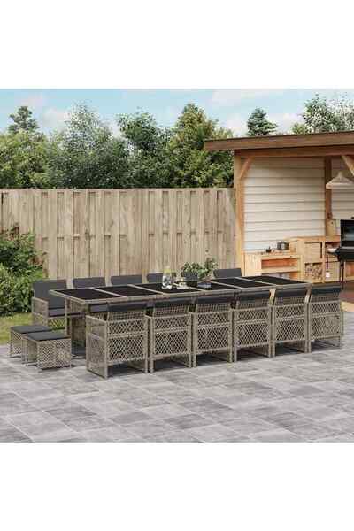 vidaxl Garden furniture set with cushions, 17 pieces, grey, polyrattan