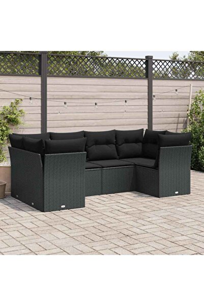 vidaxl Garden furniture set with cushions, 6 pieces, black, polyrattan