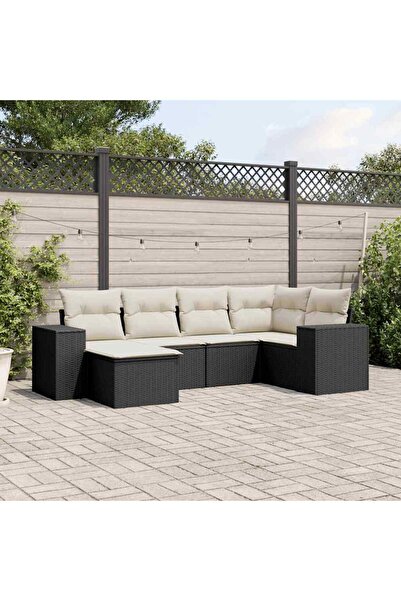 vidaxl Garden furniture set with cushions, 6 pieces, black, polyrattan