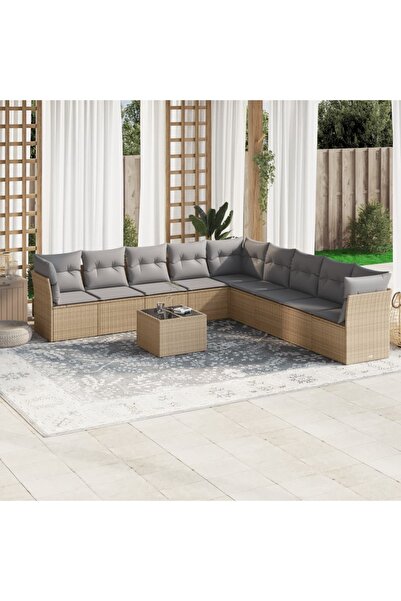 vidaxl Set canapele de gradina cu perne, 10 piese, bej, poliratan