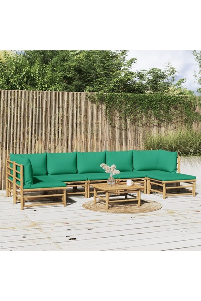 vidaxl Set mobilier de gradina cu perne verzi, 8 piese, bambus
