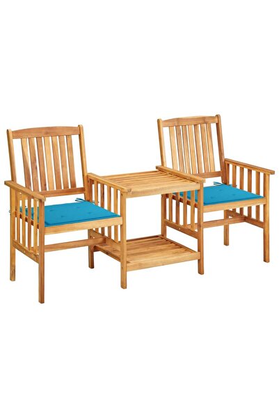 vidaxl Garden chairs with tea table and cushions, solid acacia wood