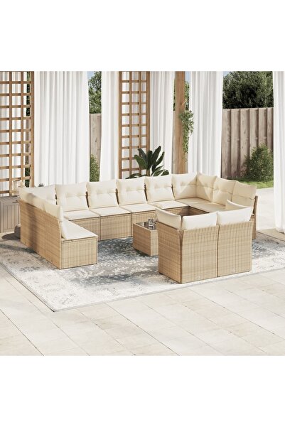 vidaxl Garden sofa set, 13 pieces, with cushions, beige, polyrattan