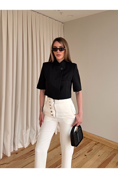 Laluvia Black Short Sleeve Crop Jacket - 504368