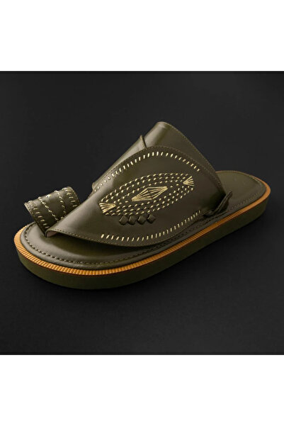 Razzah Oriental Shoe Embroidered with Zari Thread - Olive Green