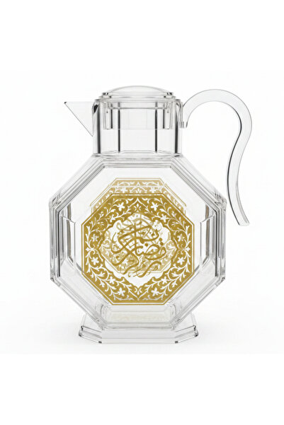 AKDC Royal Octagon Premium Clear Acrylic Serving Jug with Elegant Golden Deco...