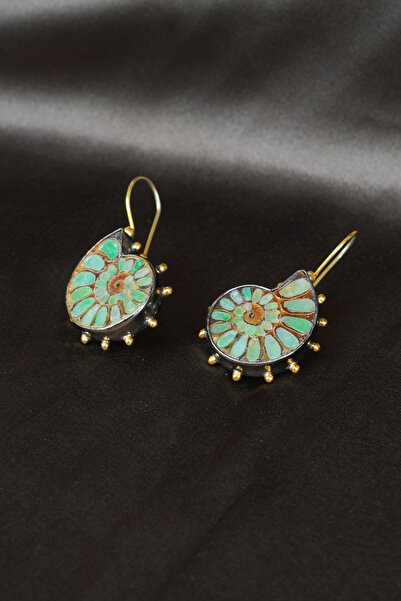 Luna Jewellery Design-Atelier Ammonit Fosil Taşlı Gümüş Küpe