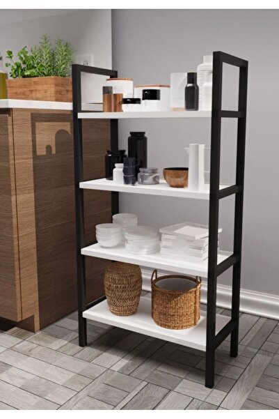 WOODENSA Nefes 4 Raflı Mutfak Rafı Metal Ayaklı Banyo Dolabı Çok Amaçlı Raf K...