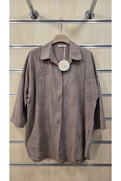 Park Moda Italian Cotton Shirt with Sequin Detail and Shawl Embossed Pattern