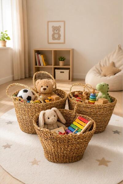 Bayev 3-Piece 3-Size Wicker Basket Set with Handles - Multi-Purpose Decorativ...