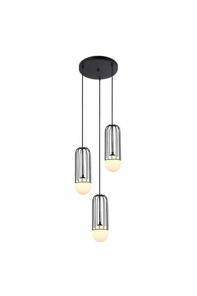Italux Simon Modern 3-Light Pendant Chandelier, Matte Black Steel with White ...