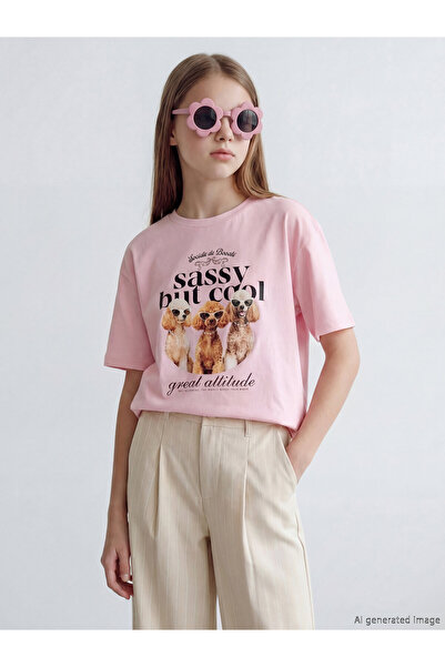 LC Waikiki Tricou de fete cu guler rotund și imprimeu