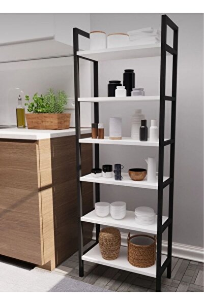WOODENSA Heves 6 Raflı Mutfak Rafı Metal Ayaklı Banyo Dolabı Çok Amaçlı Raf K...