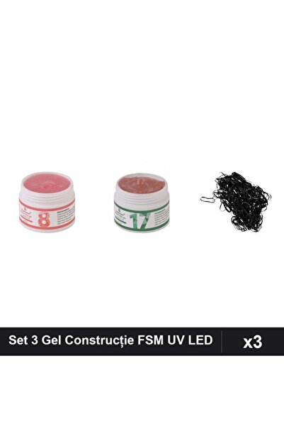 Makeup Set 3 Gel Construcție UV LED FSM 15g, Nuante 08 și 17, cu Elastice Păr...