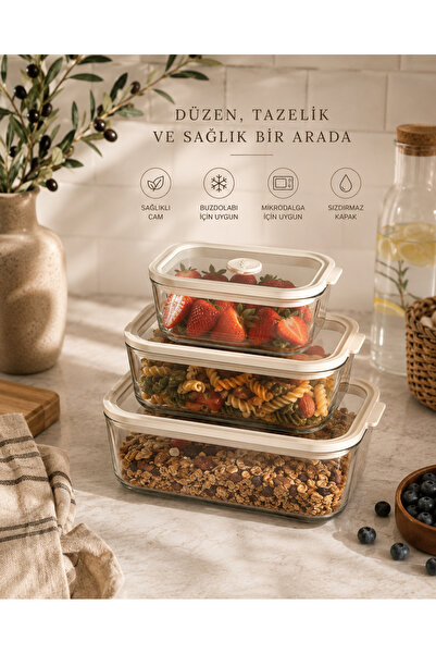 Mottogo Set of 3 Borosilicate Glass Storage Containers with Silicone Gaskets ...