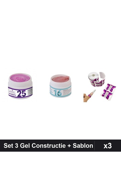 Makeup Set 3 Gel Constructie UV LED FSM 15g, Nuante 25 16, Sablon Fluture 10 buc