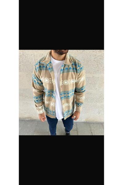 THE KAPLAN CLOTHING MAVİ DESENLİ KREM POLAR GÖMLEK