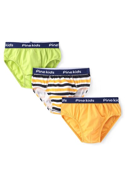 Pine kids Cotton Spandex Knit Striped Briefs (Pack of 3) - Green/Yellow