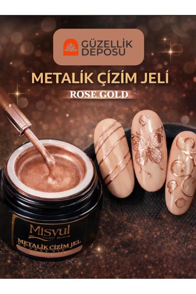 Güzellik Deposu Protez Tırnak Metalik Çizim Jeli Rose Gold