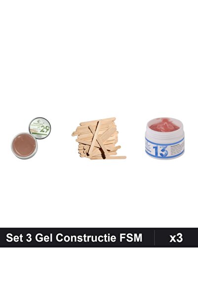 Makeup Set 3 Gel Constructie UV LED FSM 15g, Nuante 29 și 13, Spatule Lemn Ceară