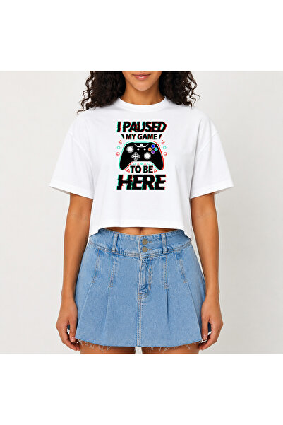 URBANTRENDSTORE Crop T-shirt με λευκό σχέδιο, άνετη εφαρμογή, ακατέργαστη κοπ...