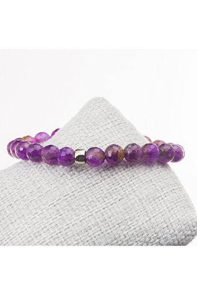 Generic Brand Amethyst Stone Bracelet Facet Cut-6 mm