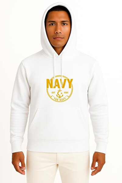 Bahriyeli Collection Hooded Tur Navy Unisex Sweatshirt with Chest and Back Print