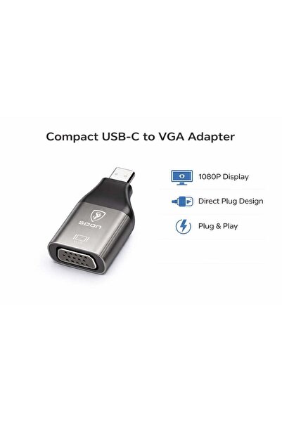 Spon محول USB-C إلى VGA بدقة 1080 بكسل، يعمل مباشرة بدون برامج، لتوصيل الكمبي...