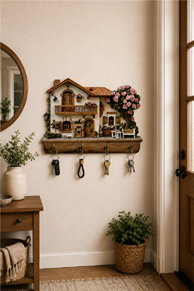 no77decor Çiçekli Ev Temalı Dekoratif Duvar Askılı Anahtarlık – 3D Görünümlü ...