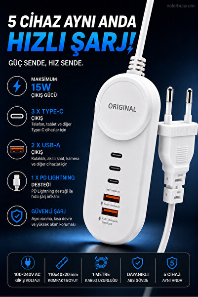 nelerbulurum Tüm Cihazlara Uyumlu 5 Girişli USB Type-c Ligtning Hub Çoklayıcı...