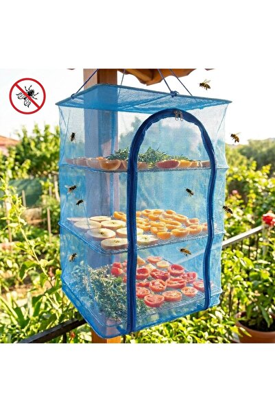 Genel Markalar Buffer® 3 Katlı Fermuarlı Sebze Meyve Kurutucu File – 40X40 Cm Katlı Askılı Kurutma Filesi (52 Cm Uz