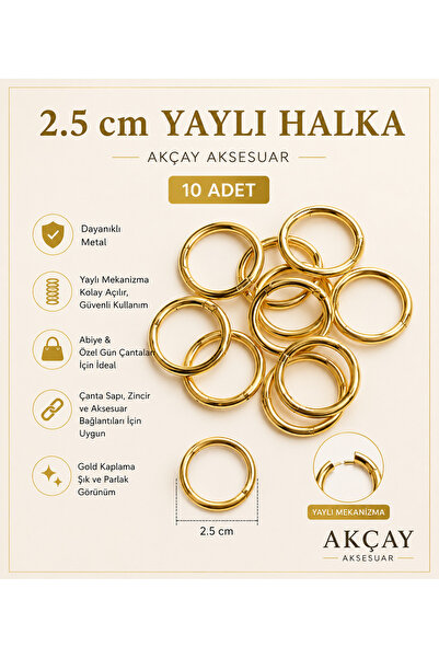 Akçay Aksesuar حلقة زنبركية ذهبية 2.5 سم 10 قطع