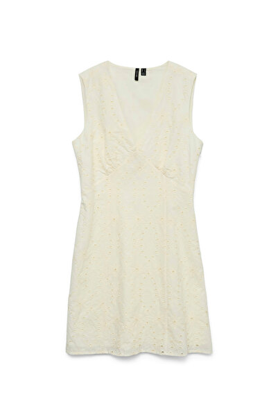 Vero Moda Beyaz Kadın V Yaka Standart Fit Elbise VMHAY SL SHORT DRESS WVN