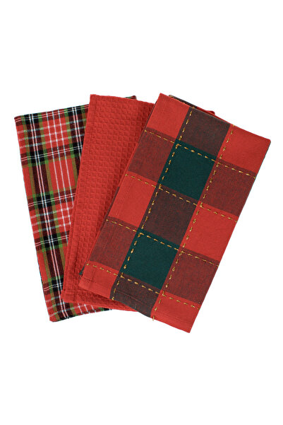 OEM Red Christmas Kitchen Towels with Checkered Pattern 60x35cm - 3pcs