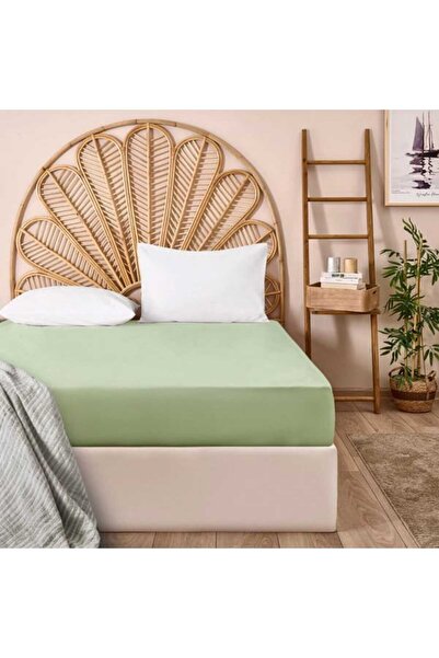 Evidea Soft Basic Double Flat Edge Satin Bed Sheet - Green - 240X260 cm