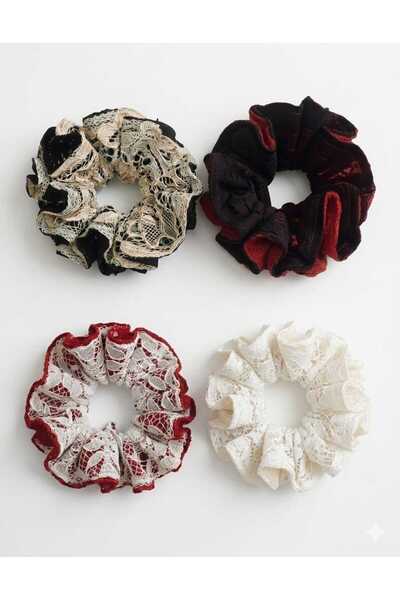 zakkiya HANDMADE LACE HAIR SCRUNCHIES FOR WOMEN - PACK OF 4.