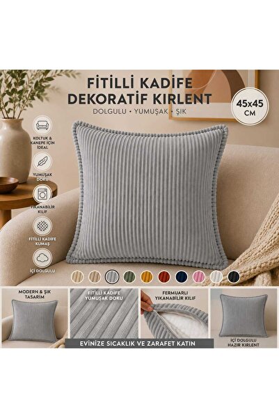 COLORMİX 45x45 Fitilli Kadife Dekoratif Kırlent Yastık İçi Dolgulu Fermuarlı ...