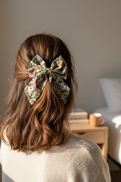 FAYRA ACCESSORIES Oštar cvetni uzorak, mašna sa kopčom, poplin tkanina, autom...