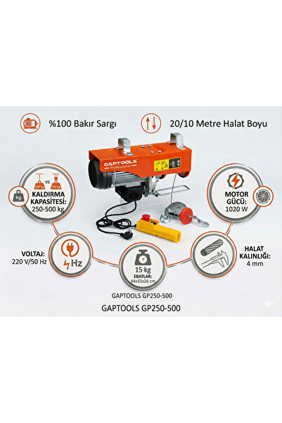 G GAPTOOLS Elektrikli Vinç 250\500Kg Sabit Vinç Kumandalı Vinç Kurban Vinç